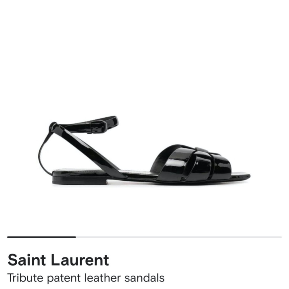 Saint Laurent Tribute Buckled Sandals Black Patent Leather Flat - Picture 5 of 5